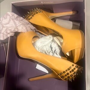 Yellow Spiked Stiletto Heels